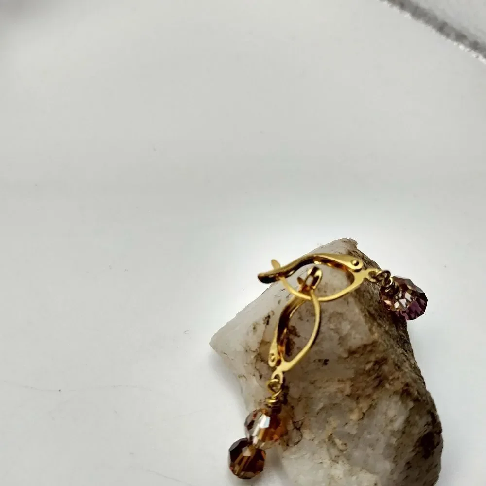 Swarovski crystal beaded earrings estate purple and orange‎